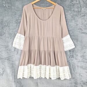 Womens Dress‎ Medium Boho Chic Tiered Lace Gauze Hippie Peasant Festival Western